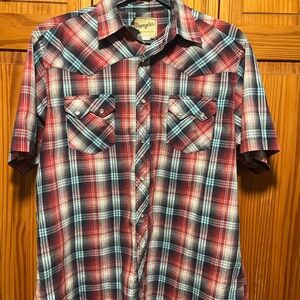 Wrangler Plaid Short Sleeve Pearl Snap Shirt Size XL
